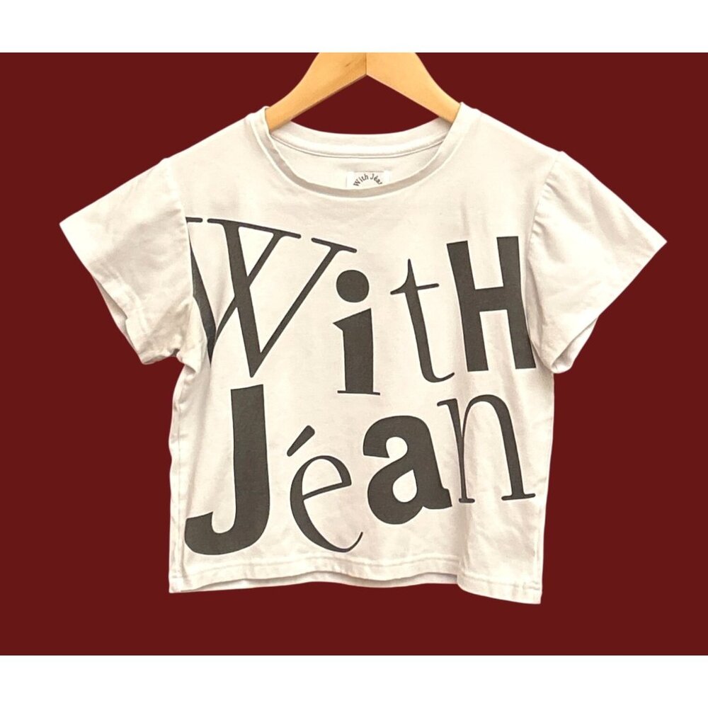 With Jéan White Graphic Logo Cropped T-Shirt Tee Size S Streetwear Y2K Aesthetic